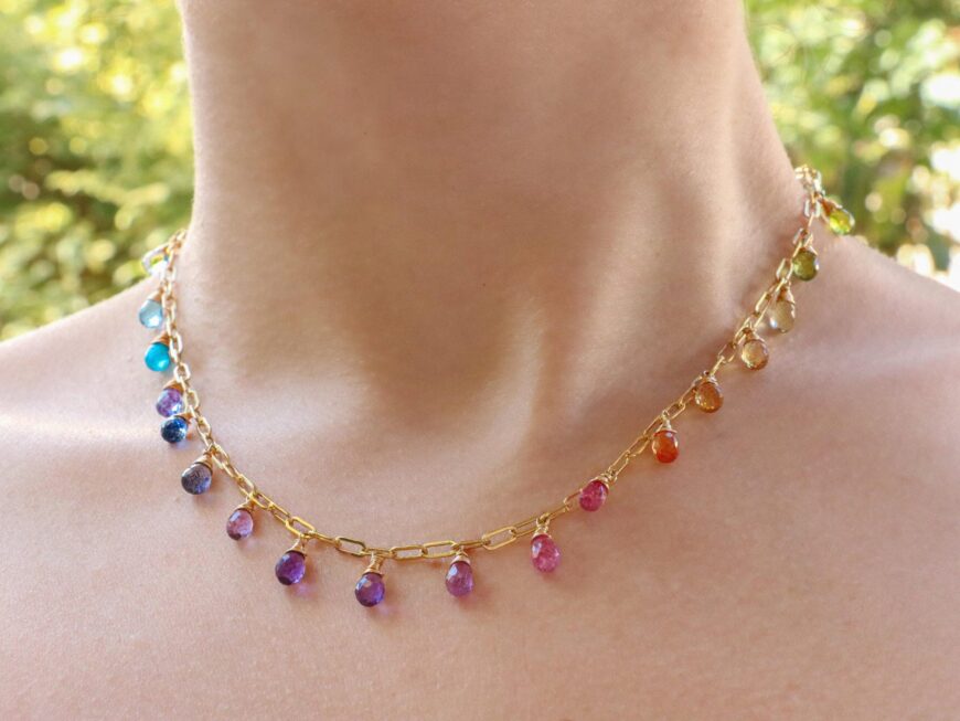Rainbow Precious Drop Gemstone Necklace
