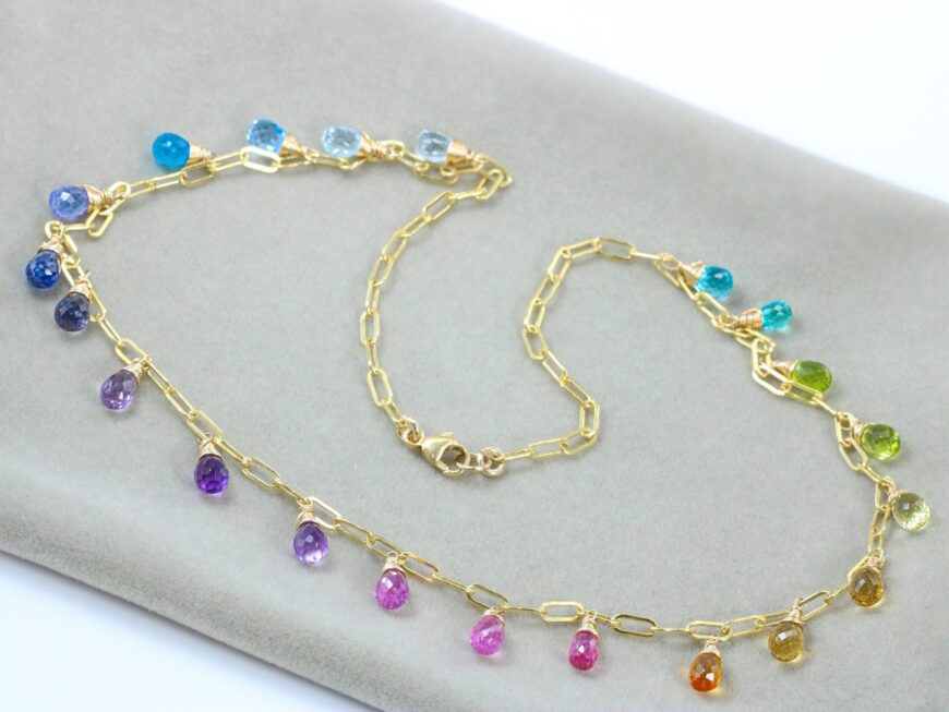 Rainbow Precious Drop Gemstone Necklace
