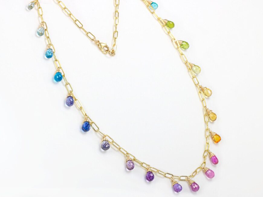 Rainbow Precious Drop Gemstone Necklace