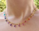 Rainbow Precious Drop Gemstone Necklace