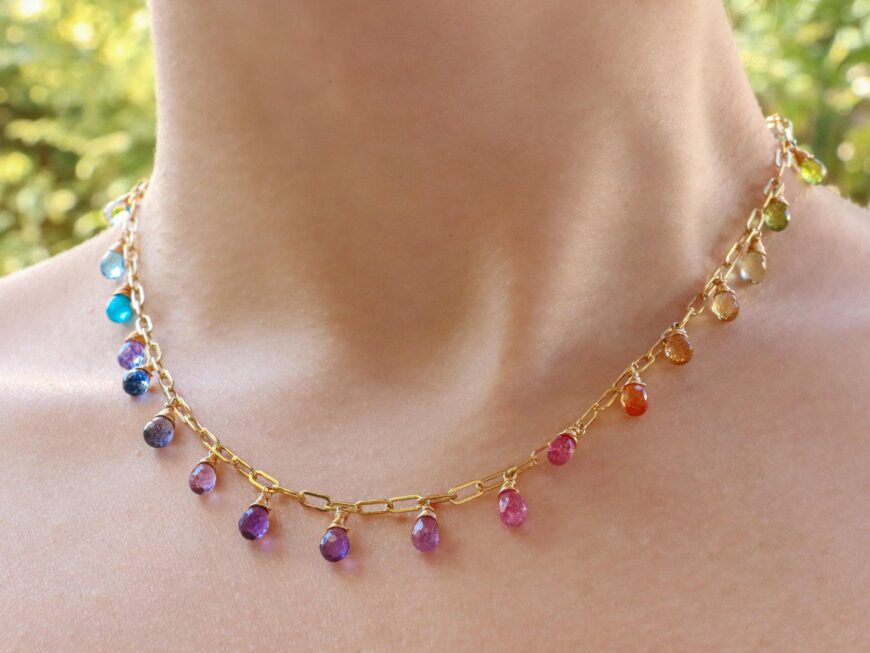 Rainbow Precious Drop Gemstone Necklace