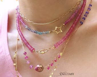 Rose Solid Gold 14K Edison Pearl Necklace with Pink Sapphires, Tanzanites and Ametrines, One of a Kind