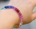 Solid Gold 14K Colorful Gemstone Bracelet, Semi Precious Stone Bracelet