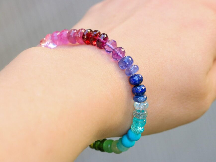 Solid Gold 14K Colorful Gemstone Bracelet, Semi Precious Stone Bracelet