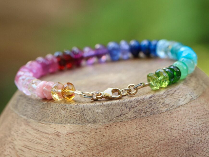 Solid Gold 14K Colorful Gemstone Bracelet, Semi Precious Stone Bracelet