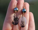 Solid Gold 14K Dendritic Agate and Tahitian Pearls Earrings, One of a Kind