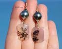 Solid Gold 14K Dendritic Agate and Tahitian Pearls Earrings, One of a Kind