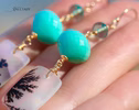 - Solid Gold 14K Dendritic Agate and Turquoise Gemstone Earrings, One of a Kind