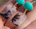 - Solid Gold 14K Dendritic Agate and Turquoise Gemstone Earrings, One of a Kind