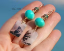 - Solid Gold 14K Dendritic Agate and Turquoise Gemstone Earrings, One of a Kind