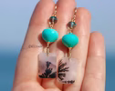 - Solid Gold 14K Dendritic Agate and Turquoise Gemstone Earrings, One of a Kind