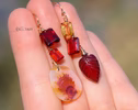 - Solid Gold 14K Dendritic Agate, Hessonite Garnet and Citrine Earrings, One of a Kind
