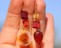 - Solid Gold 14K Dendritic Agate, Hessonite Garnet and Citrine Earrings, One of a Kind