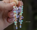 - Solid Gold 14K Ethiopian Opal and Lavender Pink Gemstone Earrings