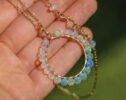 Solid Gold 14K Ethiopian Opal Gemstone Hoop Pendant
