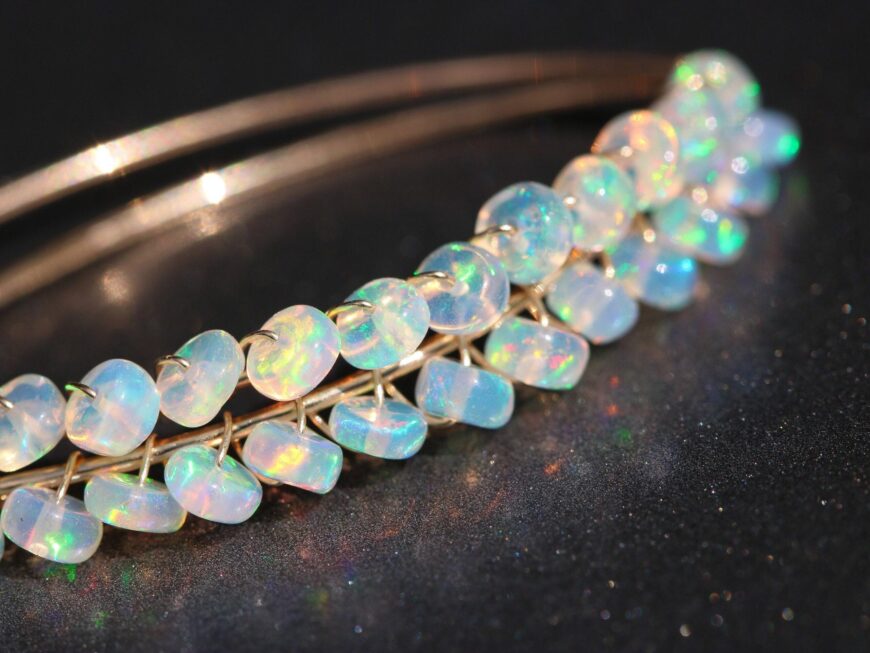 Solid Gold 14K Ethiopian Opal Threader Open Hoop Earrings