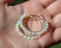 Solid Gold 14K Ethiopian Opal Wire Wrapped Gemstone Hoop Earrings