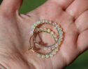 Solid Gold 14K Ethiopian Opal Wire Wrapped Gemstone Hoop Earrings