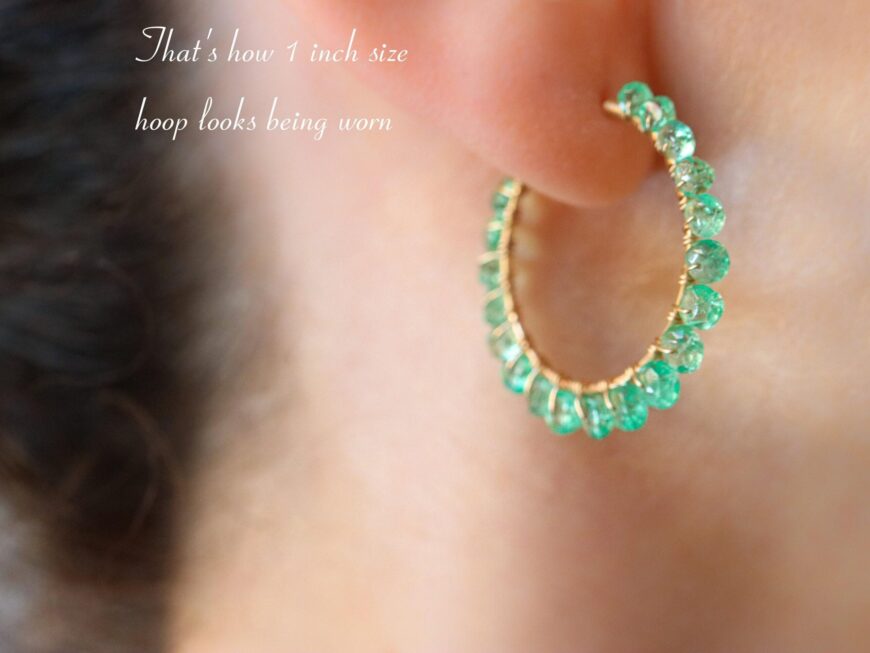 Solid Gold 14K Ethiopian Opal Wire Wrapped Gemstone Hoop Earrings