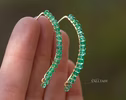 - Solid Gold 14K Genuine Emeralds Earrings, Modern Open Hoop Earrings