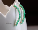 - Solid Gold 14K Genuine Emeralds Earrings, Modern Open Hoop Earrings