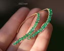 - Solid Gold 14K Genuine Emeralds Earrings, Modern Open Hoop Earrings