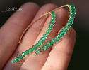 - Solid Gold 14K Genuine Emeralds Earrings, Modern Open Hoop Earrings
