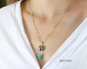 Solid Gold 14K Genuine Tahitian Pearl and Carved Turquoise Leaf Pendant on a Chain, One of a Kind