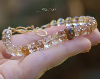 Solid Gold 14K Golden Rutilated Quartz Bracelet