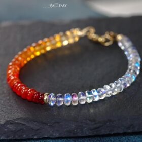 My Sunny Other Half Bracelet – Solid Gold 14K Mexican Fire Opal and Rainbow Moonstone Bracelet, Moonstone and Opal Beaded Bracelet