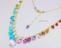 Solid Gold 14K Multi Gemstone Necklace, Precious Drop Necklace, Pastel Candy Necklace