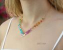 Solid Gold 14K Multi Gemstone Necklace, Precious Drop Necklace, Pastel Candy Necklace