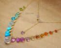 Solid Gold 14K Multi Gemstone Necklace, Precious Drop Necklace, Pastel Candy Necklace