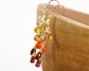Solid Gold 14K Multi Gemstone Orange Red Drop Colorful Earrings