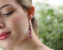 Solid Gold 14K Pink Sapphire, Pink Tourmaline and Rhodolite Garnet Tassel Earrings, Mixed Metal Earrings