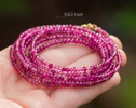 Solid Gold 14K Pink Tourmaline Multi Wrap Bracelet Necklace, Multi Layered Bracelet, Double Layered Necklace, One of a Kind