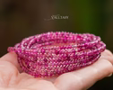 Solid Gold 14K Pink Tourmaline Multi Wrap Bracelet Necklace, Multi Layered Bracelet, Double Layered Necklace, One of a Kind