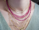Solid Gold 14K Pink Tourmaline Multi Wrap Bracelet Necklace, Multi Layered Bracelet, Double Layered Necklace, One of a Kind