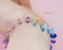 Solid Gold 14K Purple Pink Gemstone Bracelet, Wire Wrapped Bracelet with Pink Sapphires, Rubies and Tanzanites