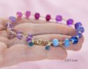 Solid Gold 14K Purple Pink Gemstone Bracelet, Wire Wrapped Bracelet with Pink Sapphires, Rubies and Tanzanites