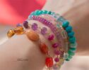 Solid Gold 14K Purple Pink Gemstone Bracelet, Wire Wrapped Bracelet with Pink Sapphires, Rubies and Tanzanites