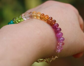 Solid Gold 14K Rainbow Bracelet with Precious Gemstones, Colorful Multi Gemstone Bracelet