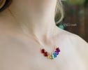 Solid Gold 14K Rainbow Gemstone Necklace with Colorful Precious Stones