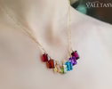 Solid Gold 14K Rainbow Gemstone Necklace with Colorful Precious Stones