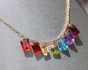 Solid Gold 14K Rainbow Gemstone Necklace with Colorful Precious Stones
