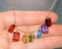 Solid Gold 14K Rainbow Gemstone Necklace with Colorful Precious Stones