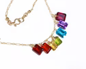 Solid Gold 14K Rainbow Gemstone Necklace with Colorful Precious Stones