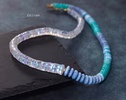 - Solid Gold 14K Rainbow Moonstone Necklace, Blue Ombre Moonstone Beaded Necklace, One of a Kind