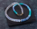 - Solid Gold 14K Rainbow Moonstone Necklace, Blue Ombre Moonstone Beaded Necklace, One of a Kind
