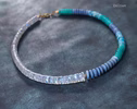 - Solid Gold 14K Rainbow Moonstone Necklace, Blue Ombre Moonstone Beaded Necklace, One of a Kind